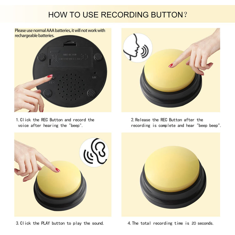 [Australia] - Voice Recording Button, Dog Buttons for Communication Pet Training Buzzer, 20 Second Record & Playback, Funny Gift for Study Office Home, 6 Packs 