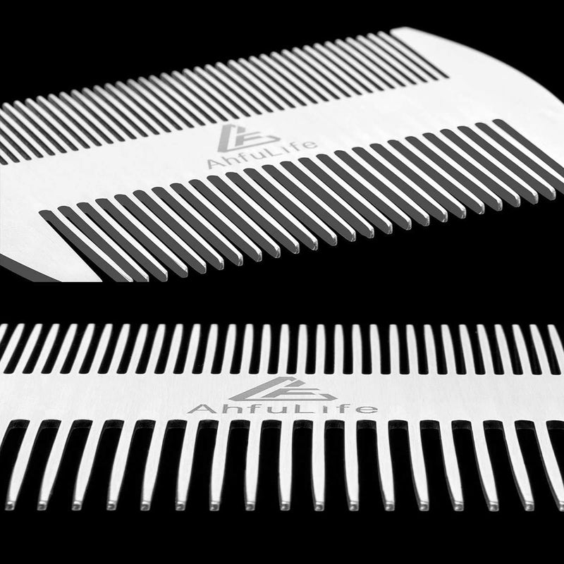 [Australia] - Metal Hair&Beard Comb - AhfuLife® EDC Credit Card Size Comb Perfect for Wallet and Pocket - Anti-Static Dual Action Beard Comb (Stainless Steel Comb (2 Pcs)) Stainless Steel Comb (2 Pcs) 