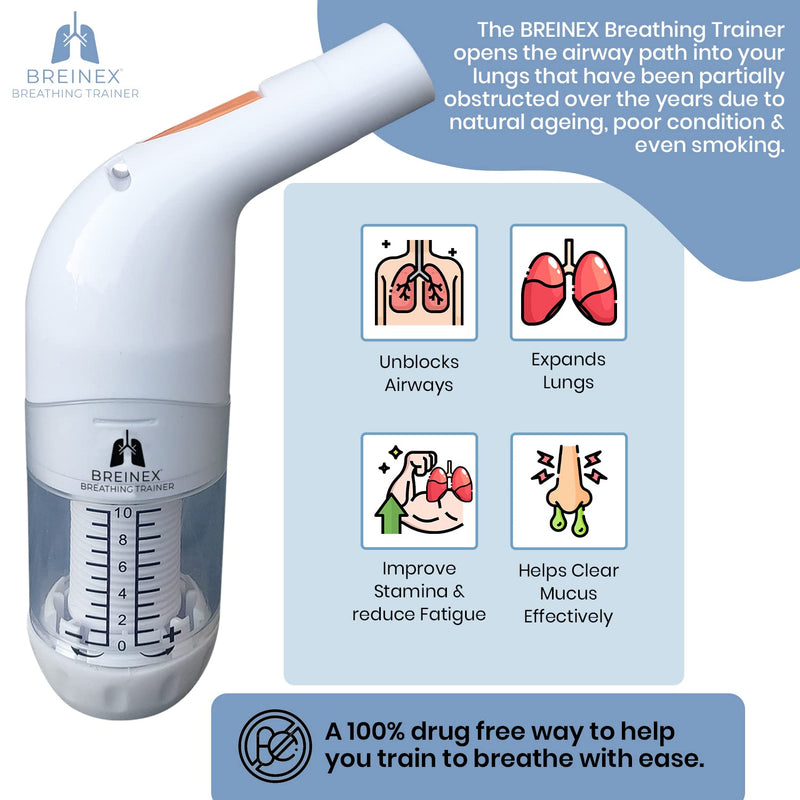[Australia] - BREINEX® Breathing Trainer OPEP Exercise Device | Improve & Train Lung Endurance & Unblocks Airways | Naturally Clear Mucus from Airways & Improve Lung Capacity (Lowest Resistance | BREINEX Lite) Low Resistance 