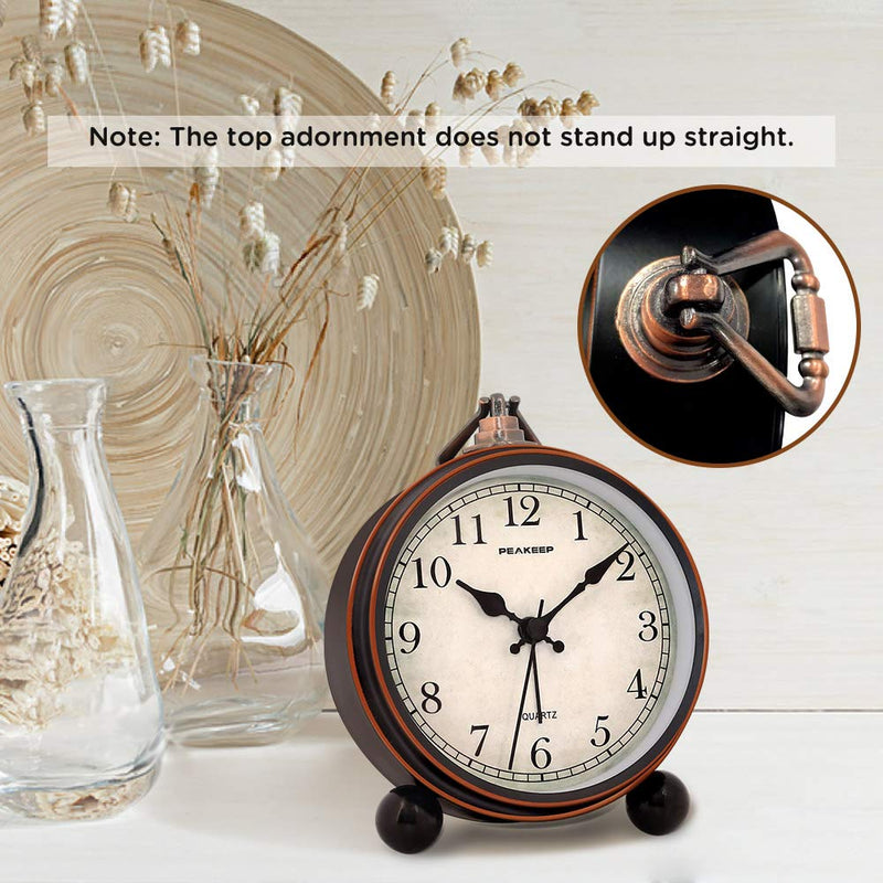 [Australia] - Peakeep 4" Battery Operated Antique Retro Analog Alarm Clock, Small Silent Bedside Desk Gift Clock Black 