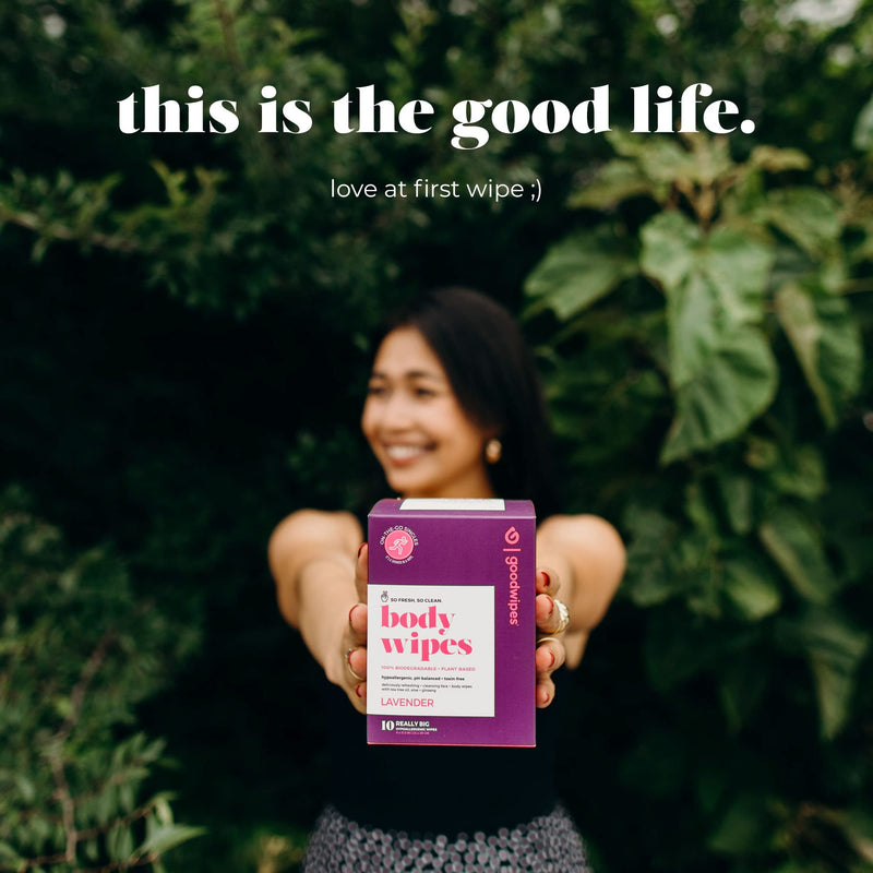 [Australia] - Goodwipes Really Big Body Wipes, Lavender Scent, Plant Based and Hypoallergenic, Wipe Away Sweat and Odor, for Face and Body, with Aloe and Ginseng (10 Count) 10 Count (Pack of 1) 