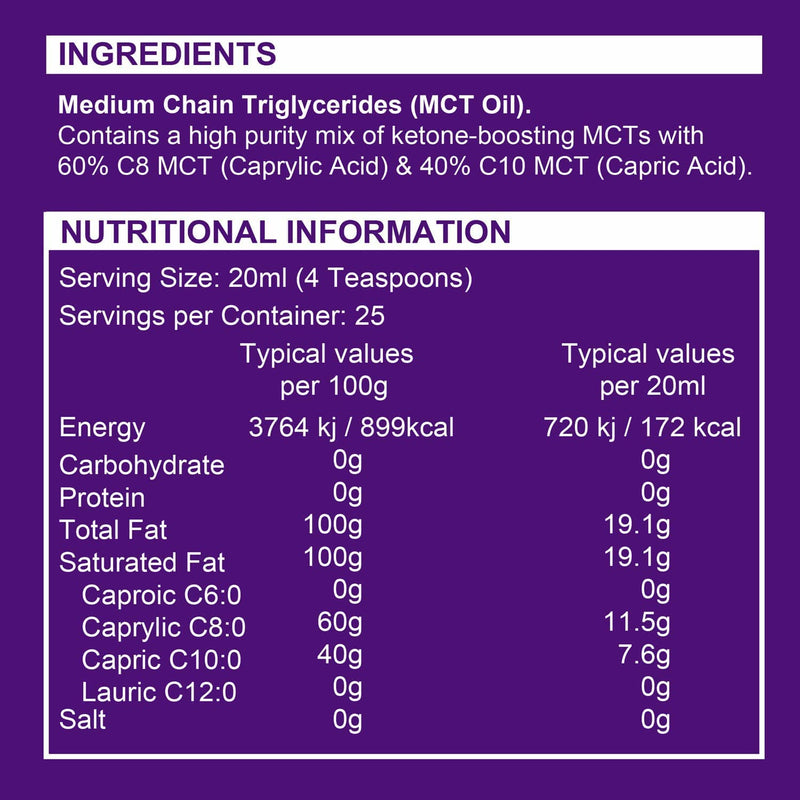 [Australia] - Ketosource� Pure MCT Oil | High Purity Source of Ketone-Boosting C8 & C10 MCTs | Supports Keto Nutrition & Fasting | Vegan Safe & Gluten Free | 500ml Bottle 