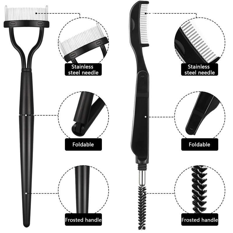 [Australia] - 5 Pieces Folding Eyebrow Comb Stainless Steel Grooming Brush and Eyelash Separator Mascara Applicator with Storage Bag for Making Up Supplies 