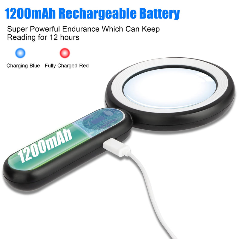 [Australia] - Magnifying Glass with Light, Handheld Illuminated Lighted Magnifying Glass with 21 Led, 3 Light Modes & Rechargeable USB Magnifier Seniors, Reading, Macular Degeneration, Exploring, Coins (Black) Black 