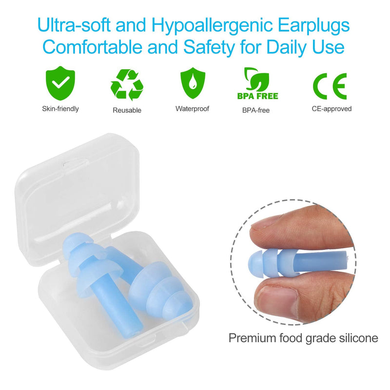 [Australia] - Nnrly 6 Packs Reusable Silicone Ear Plugs, Waterproof Hypoallergenic Noise Reduction Earplugs for Hearing Protection, Suitable for Sleeping,Snoring, Swimming, Concerts, with Storage Bags 