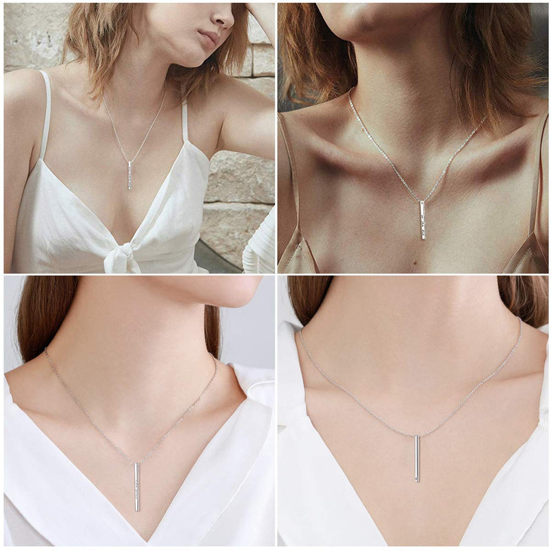 [Australia] - SIMPLGIRL Inspirational Bar Necklace for Women, 925 Sterling Silver OR 18K White Gold Plated Personalized Vertical Bar Necklaces 18"+ 2" She Believed She Could So She Did(18K white gold plated) 