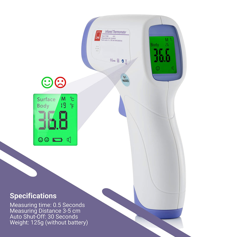 [Australia] - TPZ No Touch Infrared Forehead Thermometer | Non-Contact Digital Thermometer Suitable for Baby and Adult | Instant Temperature Checker | Room, Surface and Body Mode Thermometer | (1) 