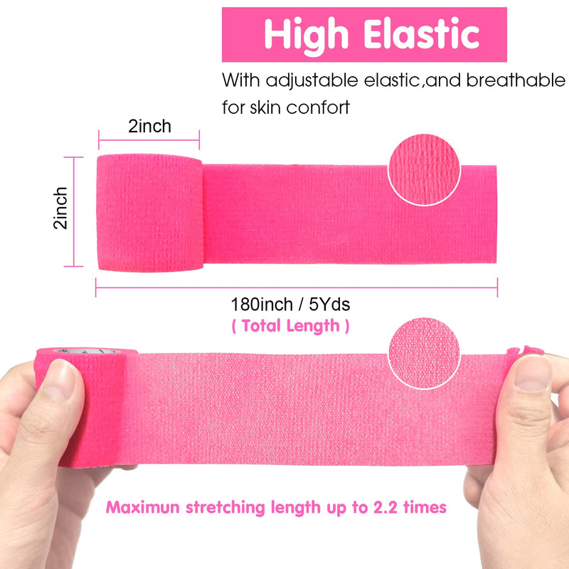 [Australia] - COMOmed Self Adherent Cohesive Bandage 2"x5 Yards First Aid Bandages Stretch Sport Athletic Wrap Vet Tape for Wrist Ankle Sprain and Swelling,Hot Pink(12 Rolls) 12 Count (Pack of 1) 