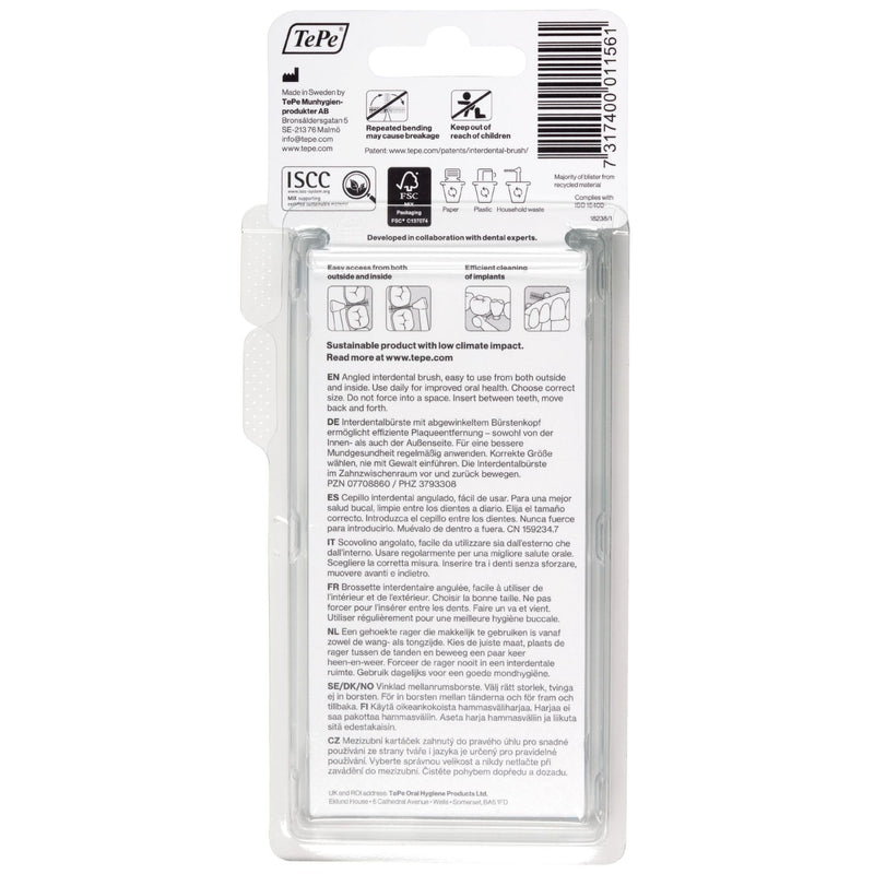[Australia] - TePe Angle Blue Interdental Brushes (0.6mm - Size 3) - Easy and simple interspace cleaning with long handle and angled neck, 1 x 6 brushes 