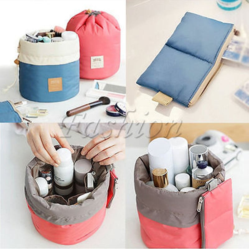 [Australia] - Travel Cosmetic Bags Barrel Makeup Bag,Women&Girls Portable Foldable Cases,EUOW Multifunctional Toiletry Bucket Bags Round Organizer Storage Pocket Soft Collapsible(Deepblue) Deepblue 