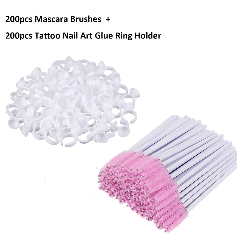 [Australia] - 200pcs Disposable Mascara Brushes,200pcs Disposable Tattoo Nail Art Glue Ring Holder Caps,Eye Lash Wands Makeup Artist kit 0ption 2 