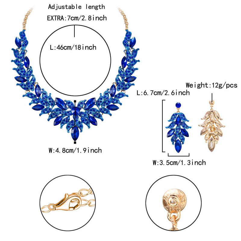 [Australia] - Flyonce Women's Austrian Crystal Wedding Charm Floral Leaf Necklace Earrigs Set Jewelry Set Blue 