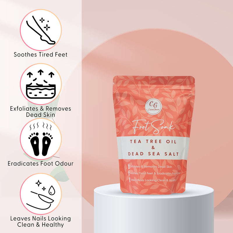 [Australia] - CalmGenix Foot Soak with Tea Tree Oil & Dead Sea Salt | Helps Treat Nail Fungus and Athletes Foot, Foot Spa Bath | Foot Moisturiser & Deodorizer Feet Soak | Exfoliating Foot Soak for Hard Skin 
