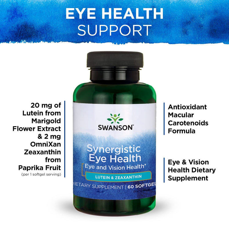 [Australia] - Swanson Lutein & Zeaxanthin Synergistic Eye Health Vision Retina Macula Supplement (Lutein 20 mg & OmniXan Zeaxanthin 2 mg) 60 Softgels Sgels 