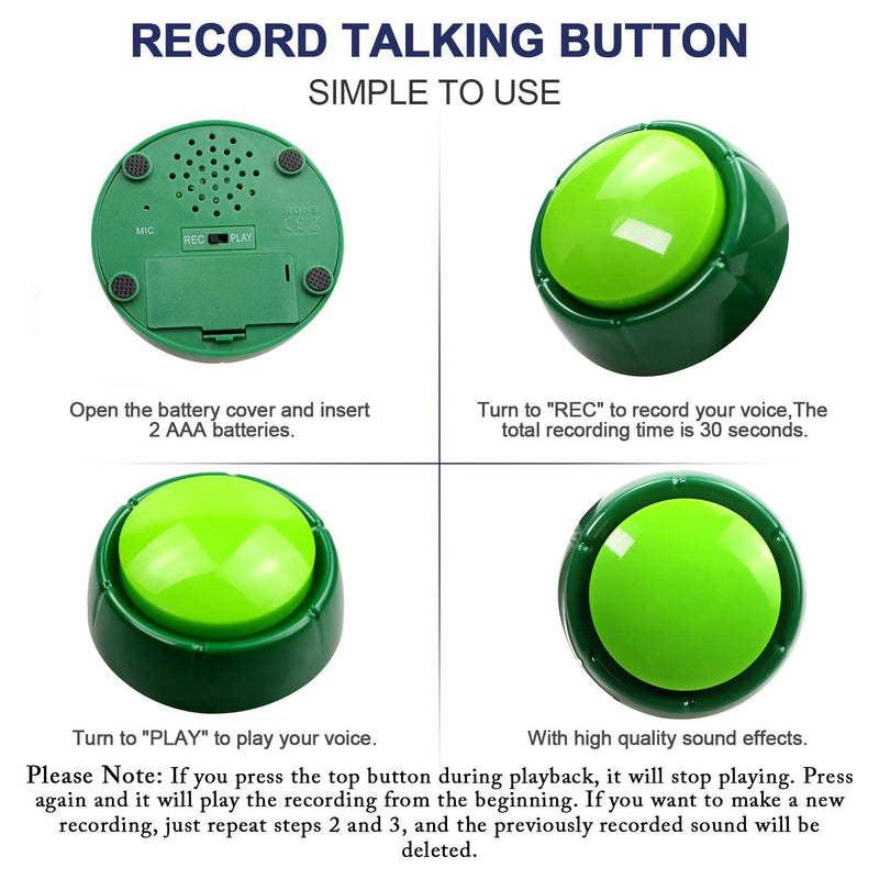 [Australia] - Cover Custom Sound Button Dog Training Button Buzzer Button Recordable Talking Button Office Desk Gag Gift 30 Seconds 2 AAA Batteries Included - Newest Green 