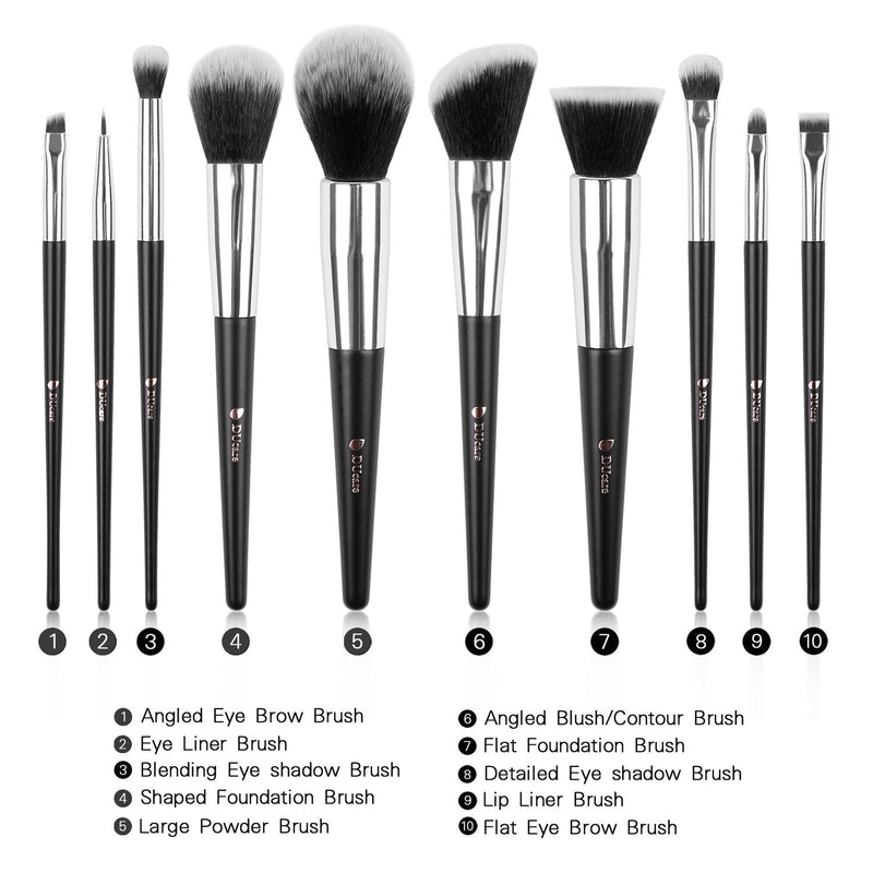 [Australia] - DUcare Makeup Brush Set 10Pcs Professional Makeup Brushes with Case Women Gift Premium Synthetic Kabuki Foundation Blending Brush Face Powder Blush Concealers Eye Shadows with Bag 10pcsBlack 