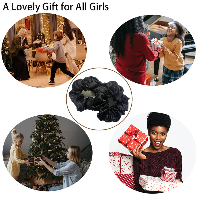 [Australia] - 2 PCS Hair Scrunchies, Black Color Satin Silk Stretchy Solid Color Hairbands for Thick hair Curly Hair Thin Hair Sleeping Traceless Frizz Prevention Girls Women Use Black 2pcs 