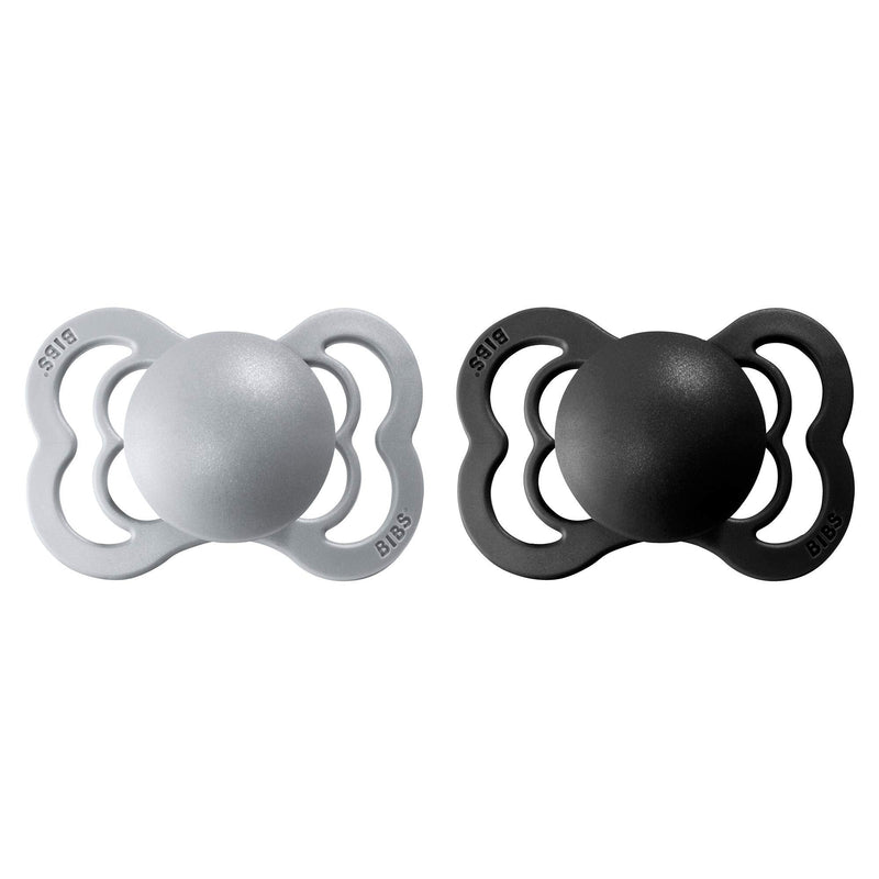[Australia] - BIBS Supreme Soother 2-Pack, BPA Free Dummy Pacifier, Symmetrical Nipple. Natural Rubber Latex, Size 1 (0-6 Months), Cloud / Black 0-6 Months (Pack of 2) 