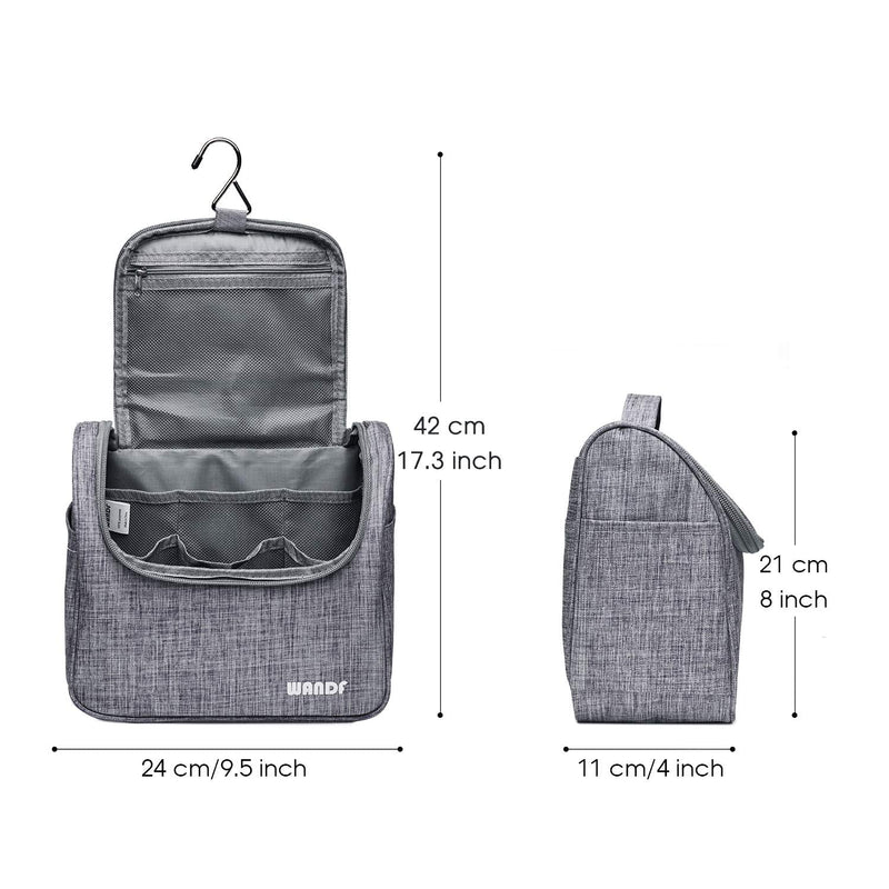 [Australia] - WANDF Hanging Toiletry Bag Travel Cosmetic Organizer Shower Bathroom Bag for Men Women Water-Resistant (M-Denim Grey) M-denim Grey 