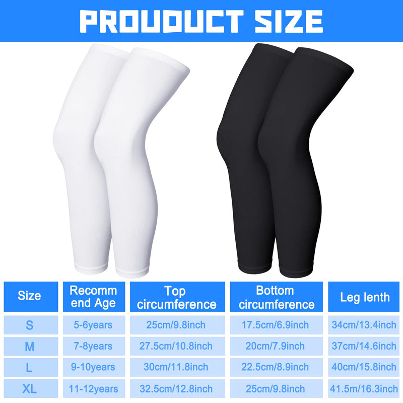 [Australia] - 4 Pieces Kids Long Compression Leg Sleeve UV Protection Full Length for Boy Youth Girl Sports Cycling Basketball (Size M) Size M 