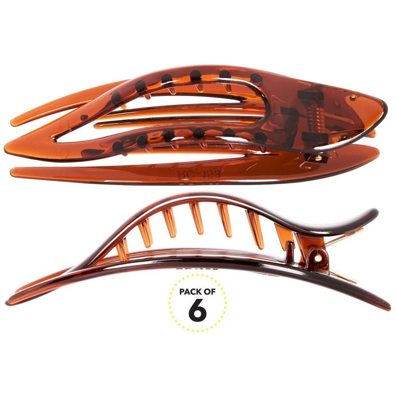 [Australia] - RC ROCHE ORNAMENT 6 Pcs Womens French Concord Curved Hair Clip No Slip Strong Grip Comfortable Hold Girls Ladies Beauty Accessory Pin Teeth Clamp, Small Brown Small - 6 Pieces 