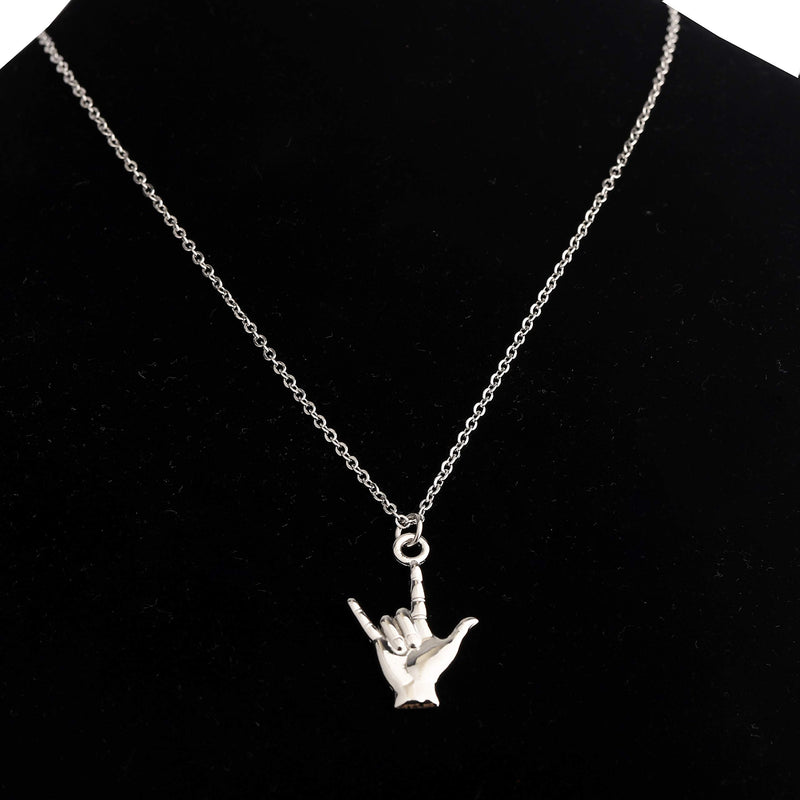 [Australia] - FUSTMW ASL Necklace I Love You Hand Sign Language Charm Pendant Necklace Sign Language Jewelry Interpreter Gift ASL Jewelry Gift for Deaf silver 