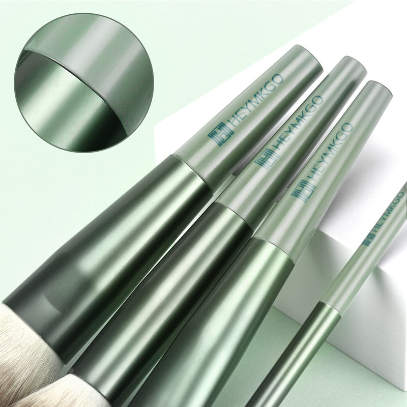 [Australia] - HEYMKGO Makeup Brushes 11pcs Premium Synthetic Bristles Green Color Kabuki Foundation Brush Face Lip Eye Makeup Brush Sets Professional with Gift Box 