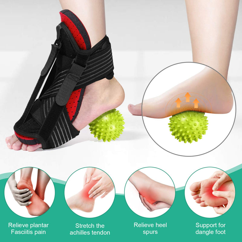 [Australia] - Plantar Fasciitis Night Splint Kit Adjustable Foot Drop Orthotic Brace stretching belt with 2 Foot Pads 1 Massage Ball Foot Support Effective Relief from Plantar Fasciitis Pain Heel Arch Foot Pain 