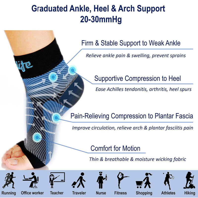 [Australia] - Dowellife Plantar Fasciitis Socks, Ankle Brace Compression Support Sleeves & Arch Support, Foot Compression Sleeves, Ease Swelling, Achilles Tendonitis, Heel Spur for Men Women Black Large 