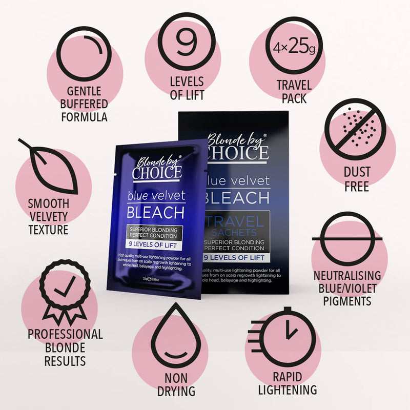 [Australia] - Professional Hair Bleach, Blonde by Choice Blue Velvet, Premium Hair Lightener, 9 Levels Of Lift, Inbuilt Blonde Toner, Perfect Bleach Hair Dye for Root Touch up, Highlights, Balayage, Ombre (100g) 100 g (Pack of 1) 