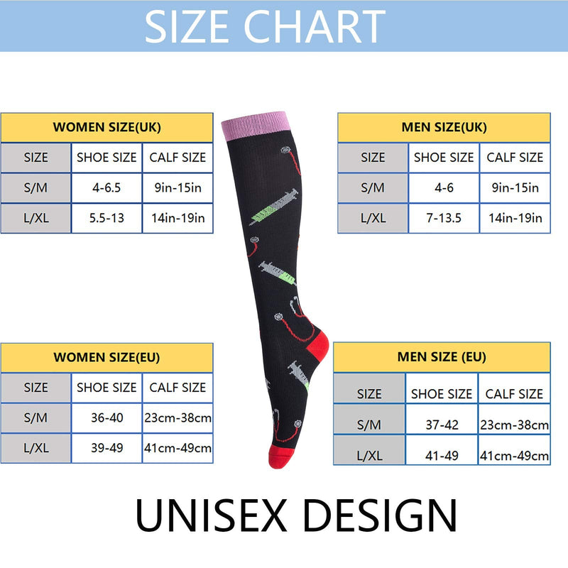 [Australia] - Compression Socks for Men & Women (4Pair) Non-Slip Long Tube Support Stocking Ideal for Running,Nurse,Travel,Flight, Pregnancy, 15-25mmHg S-M Multi-coloured 