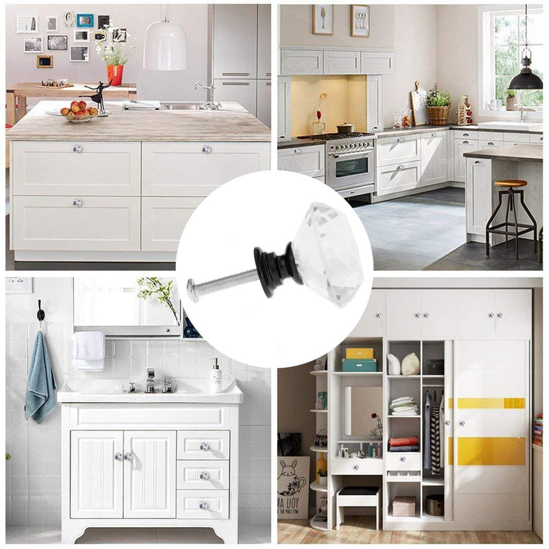 [Australia] - YourGift 6 Pack Drawer Knobs Diamond Shaped Crystal Glass 30mm Cabinet Knobs Pull Handles (30 mm, 6 Pack, Black) 30 mm, 6 Pack 
