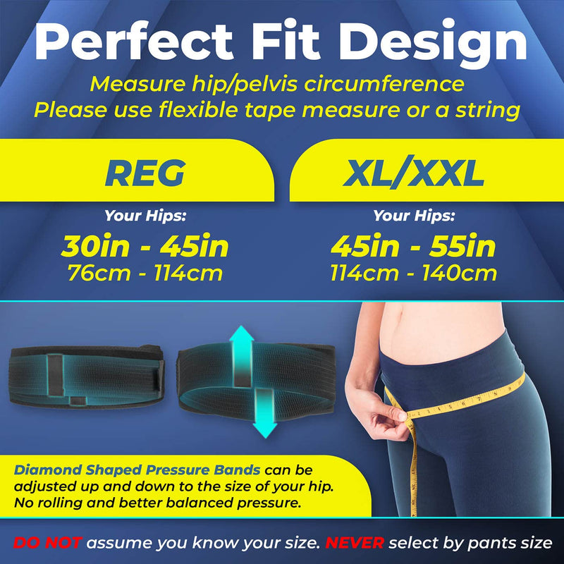 [Australia] - Sacroiliac Si Hip Belt by Sparthos - Relief from Si Joint, Sciatica, Pelvis, Lower Back Pain - Support Brace for Women and Men - for Sacral Nerve, Hip Loc Tilt Up Belts Braces (Black-REG) Regular (Fits Hip Size 30 in - 45 in) Black 