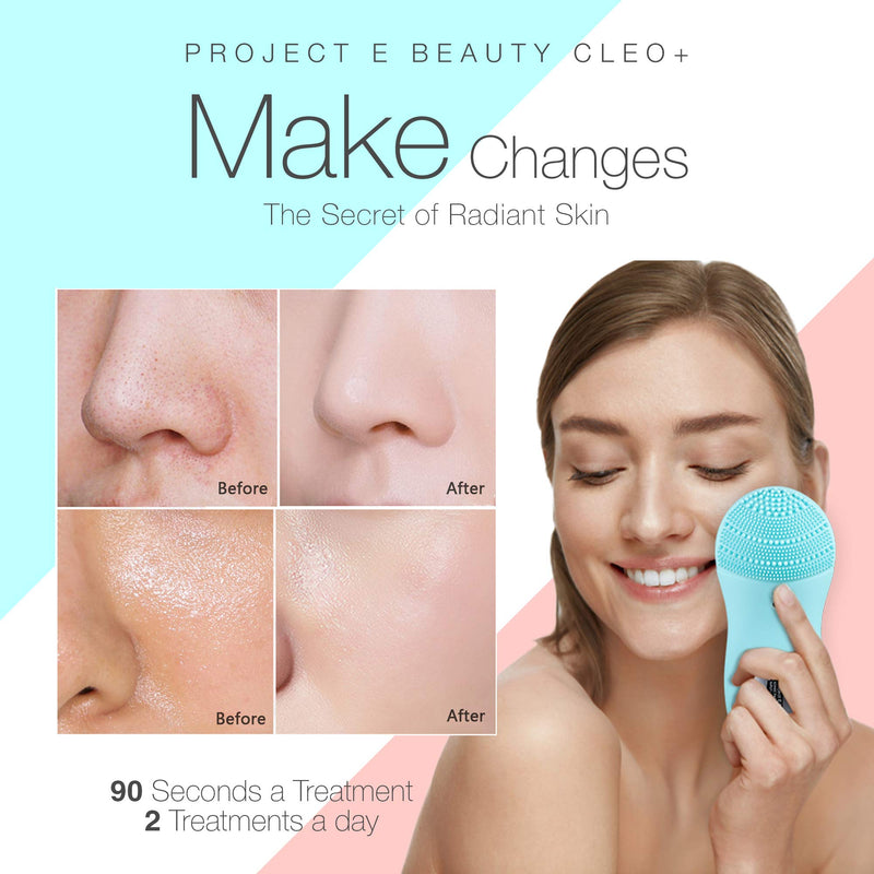 [Australia] - Project E Beauty CLEO+ Sonic Facial Cleanser | Waterproof Silicon Deep Cleansing Exfoliating Brush USB Rechargeable Wireless Portable Face Cleanser Travel Lift Firm Skin Care Treatment Device Massager 