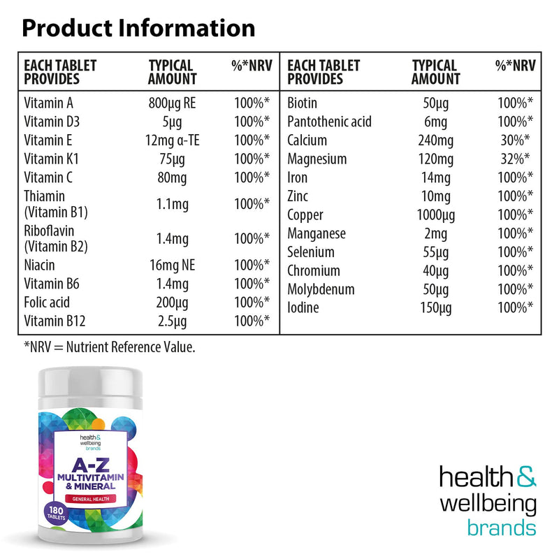 [Australia] - A-Z Multivitamin and Minerals 180 Tablets, Vitamins for Men's and Women's, 23 High Strength Vitamins and Minerals Including Iron, Zinc Vitamin C and More (180) 