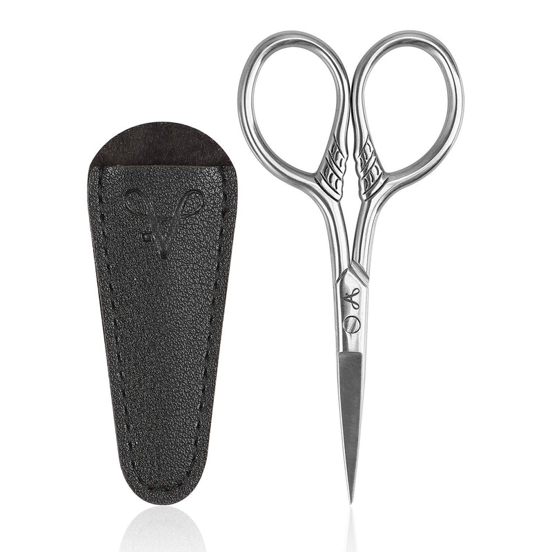[Australia] - Small Scissors, LIVACA Stainless Steel Vintage Facial Hair Scissors, 3.5inch Professional Scissors for Facial Hair, Eyelash, Beard, Mustache, Eyebrow or DIY, 2Packs with PU Leather 