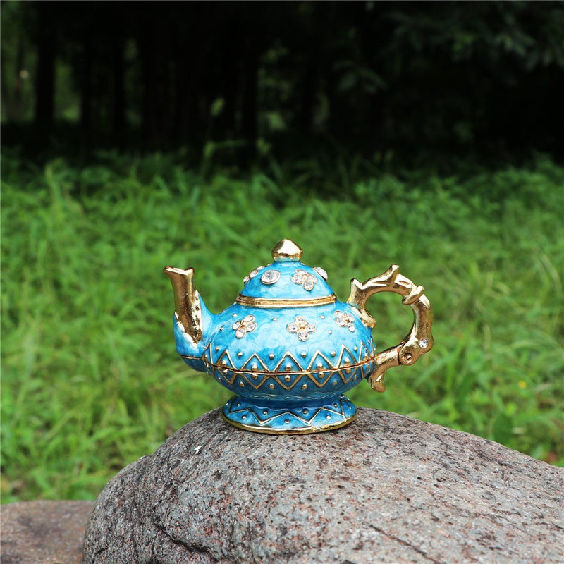 [Australia] - Waltz&F Retro light blue teapot Trinket Box Hinged Hand-painted Figurine Collectible Ring Holder 