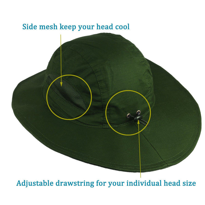 [Australia] - Sun Hat for Men&Women,Breathable Wide Brim Beach Cap with Adjustable Drawstring,Perfect for Hiking,Fishing,Boating Olive 