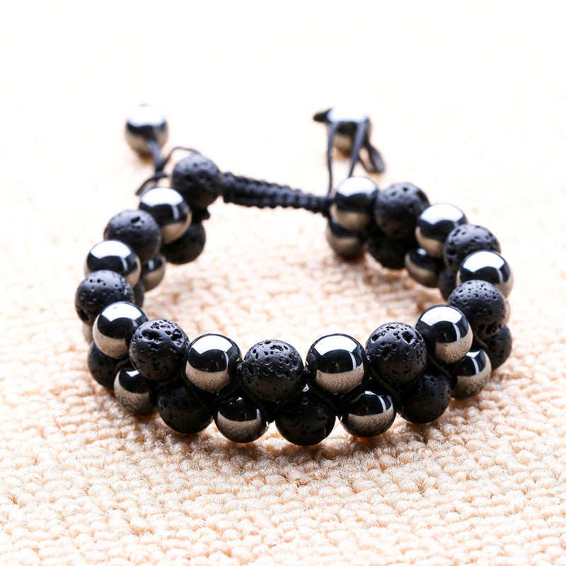 [Australia] - WRCXSTONE Natural Stone Bracelet Mens Black Lava Rock Bracelet Tiger Eye Gemstone Bracelet Yoga Essential Oil Bracelet Charm Gift 2pcs 