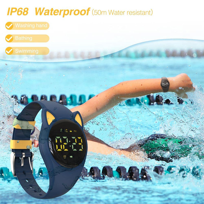 [Australia] - Led Digital Pedometer Watch , Digital Steps Tracker , Non-Bluetooth, Vibrating Alarm Clock, Stopwatch, Great Gift for Children Teens Girls Boys Women Blue/yellow 