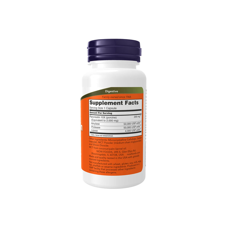 [Australia] - NOW Supplements, Pancreatin 10X 200 mg with naturally occurring Protease (Protein Digesting), Amylase (Carbohydrate Digesting), and Lipase (Fat Digesting) Enzymes, 100 Capsules 100 Count (Pack of 1) 