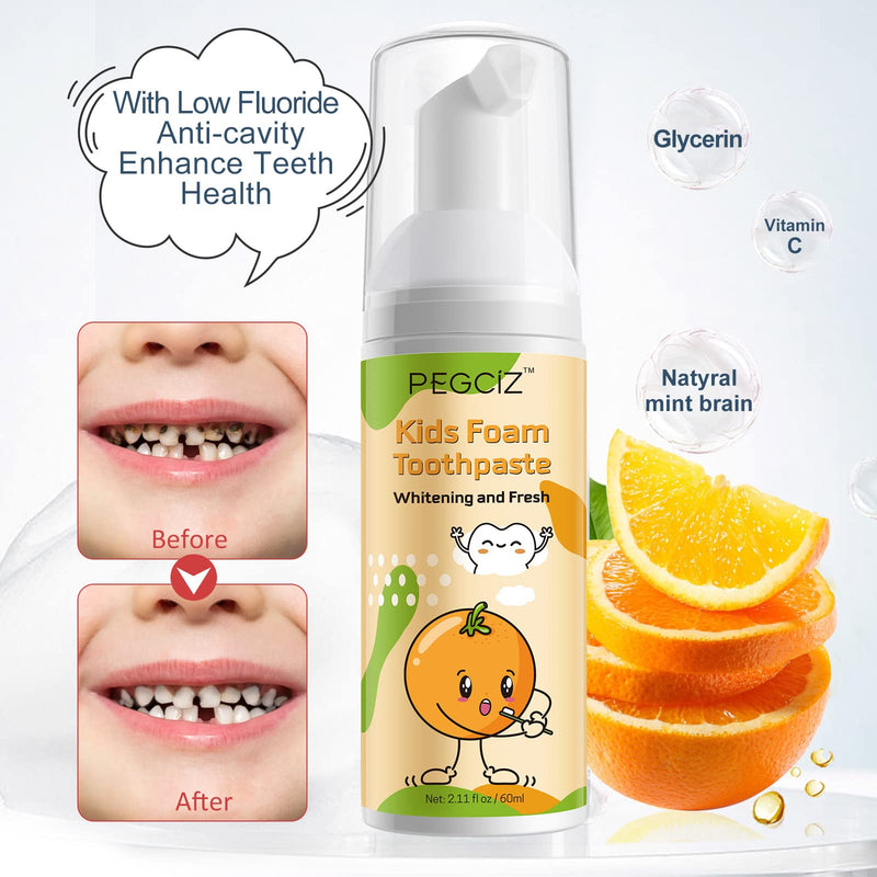 [Australia] - Orange Children's Toothpaste 2 Pack, Foam Toothpaste Children, Foaming Toothpaste with Low Fluoride for U Shaped Toothbrush Electric Toothbrush for Children Kids Age for 3 and Up Orange 