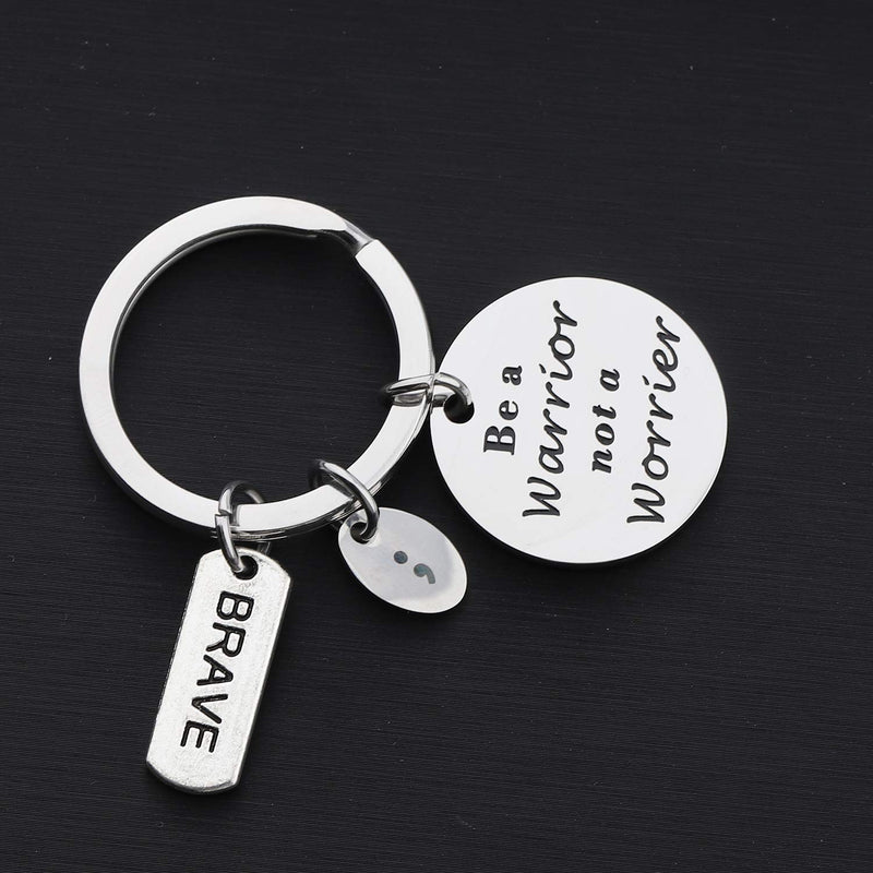 [Australia] - MYOSPARK Be A Warrior Not A Worrier Semicolon Keychain Mental Health Suicide Prevention Depression Awareness Inspirational Gift Warrior Keychain 