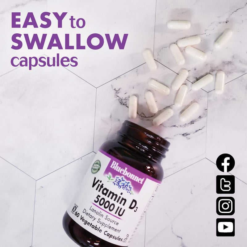 [Australia] - Bluebonnet Nutrition Vitamin D3 2000 IU Vegetable Capsule, Aid in Muscle and Skeletal Growth, Cholecalciferol from Lanolin, D3, Non GMO, Gluten Free, Soy Free, Milk Free, Kosher, 180 Vegetable Capsule 