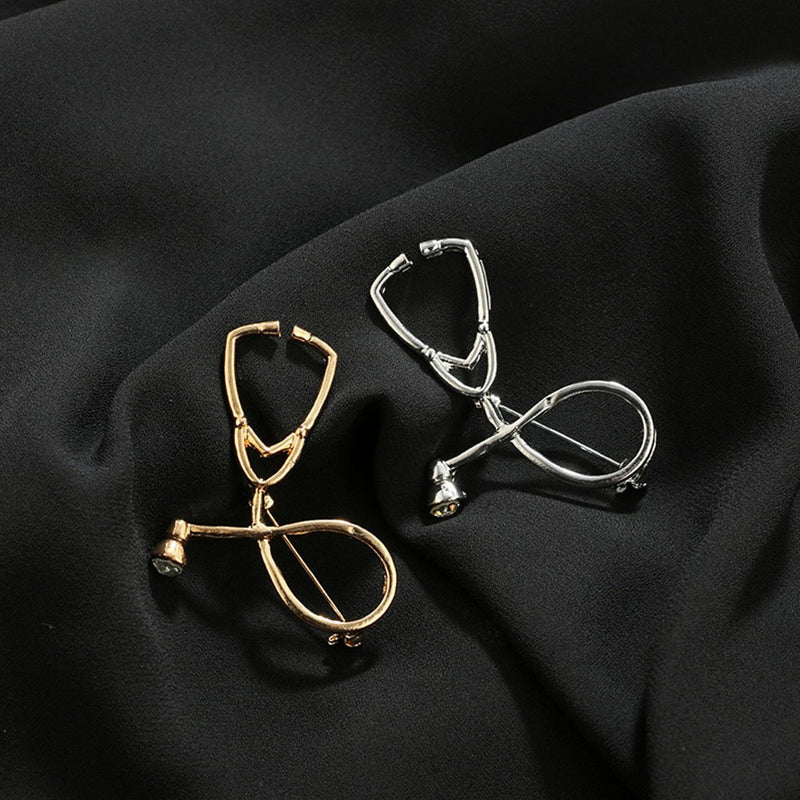 [Australia] - MINGHUA Gold Silver Stethoscope Brooch Pin for Nurse Doctor 