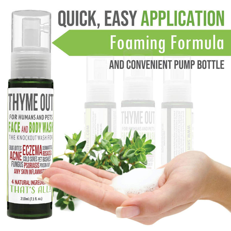 [Australia] - Thyme Out All-Natural Face Wash (210ml) - Organic Body Wash for Acne, Eczema, Poison Ivy and Psoriasis - Soothe Itch, Inflammation and Irritation - Convenient Foam Formula for Easy Application 