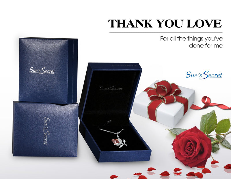 [Australia] - SUE'S SECRET Tilted Crystal Rose Flower Necklace with Crystal from Swarovski, 18 Inch Chain, Fashion Woman Girls Red Blue Rose Bud Pendant, Valentine's Thanksgiving Gifts 