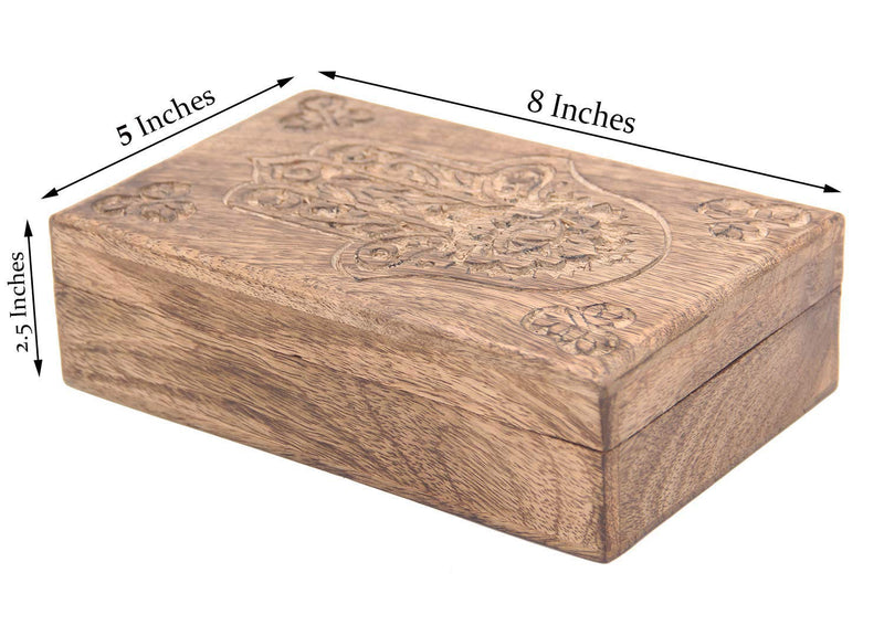 [Australia] - DharmaObjects Hamsa Hand of Fatima Hand Carved Jewelry Trinket Keepsake Wooden Storage Box (Fatima Hand, Large) 