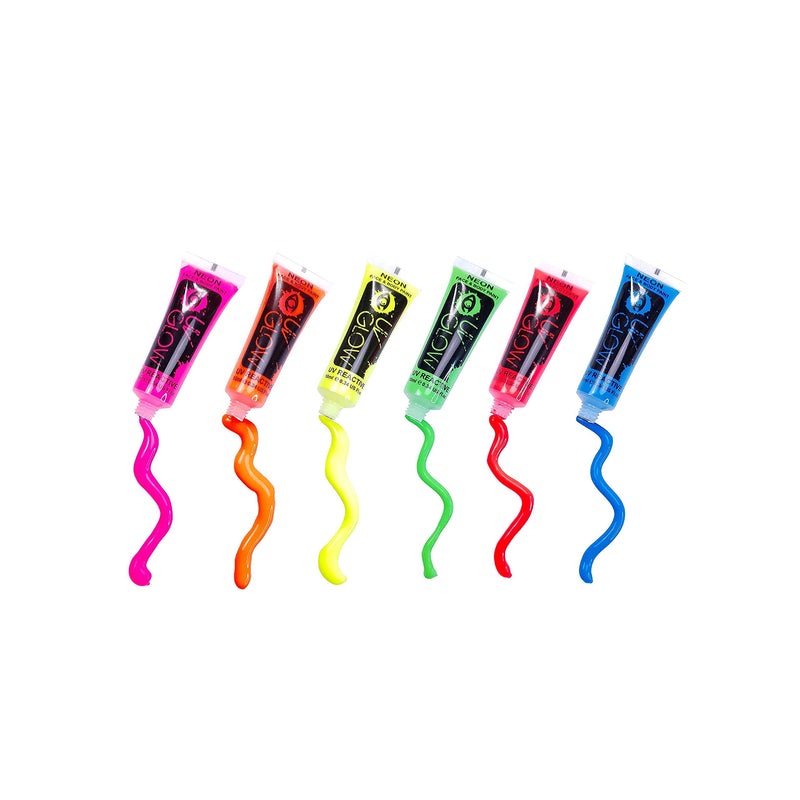 [Australia] - UV Glow Neon Face and Body Paint Set of 6 Tubes - Fluorescent - Brightest glow under UV! 