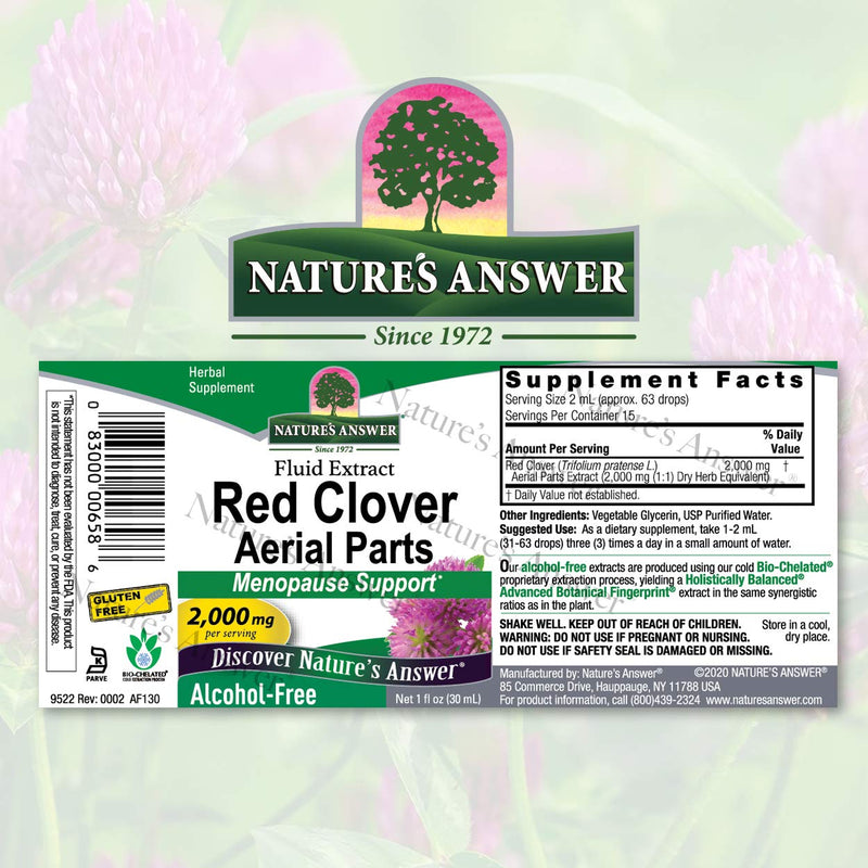 [Australia] - Nature's Answer Alcohol-Free Red Clover Extract Supplement, 1-Fluid Ounce | Natural Mood Support | Hormone Balance for Women | Menopausal Support 